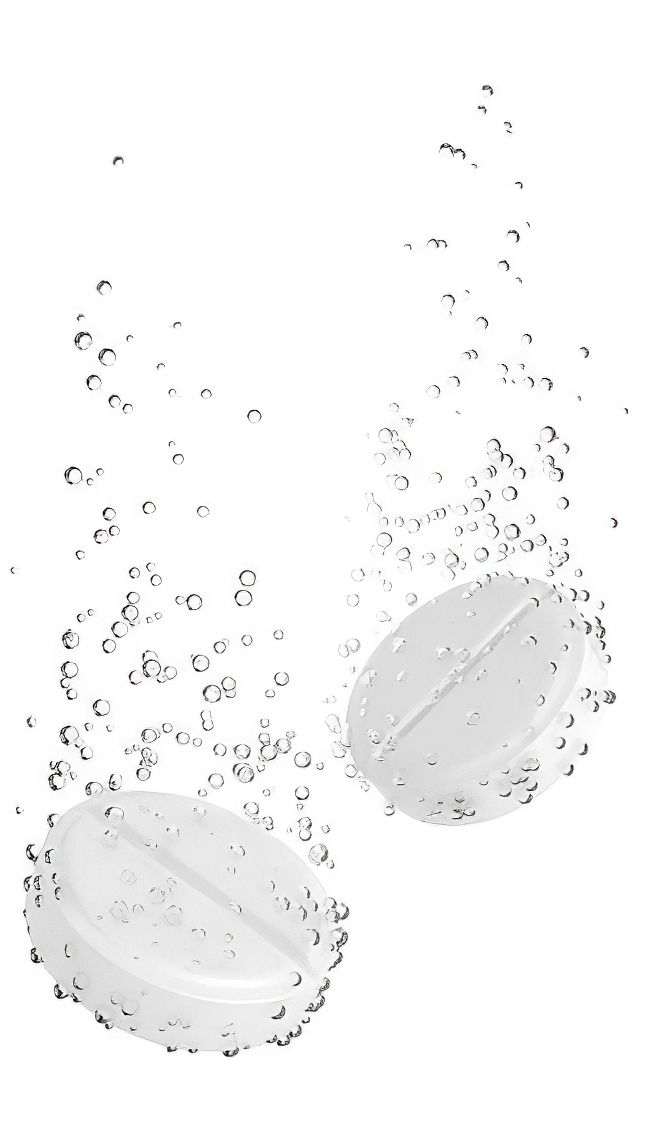 šumivá tableta ve skleničce